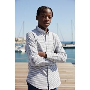 Boys Nautica Grey/White Striped Long Sleeve Shirt - Size L (14/16)